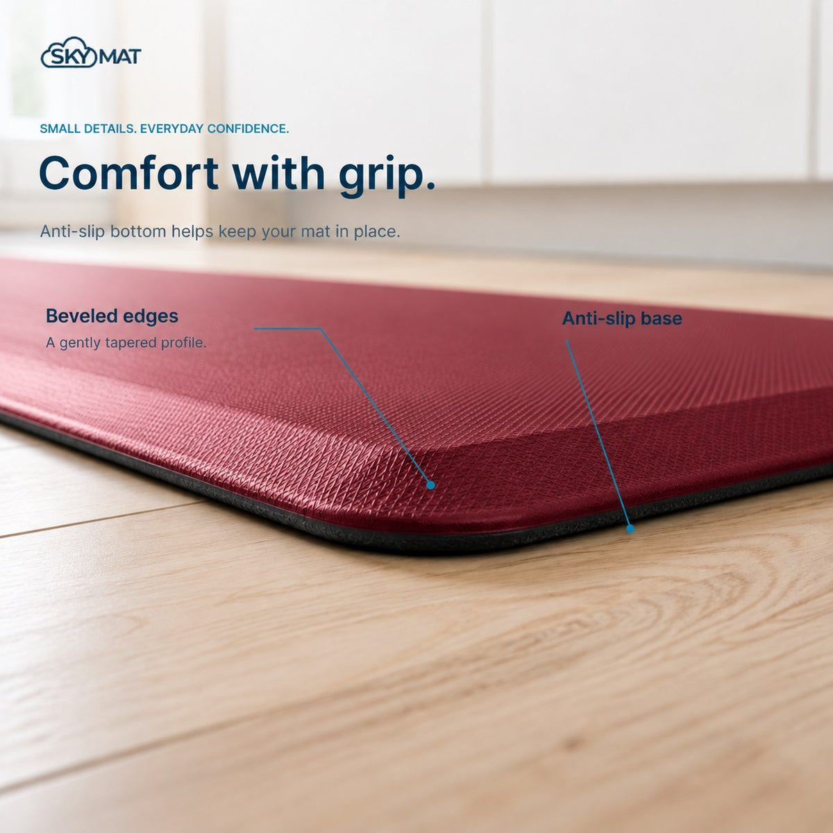 Sky Solutions Burgundy mat — surface and backing detail