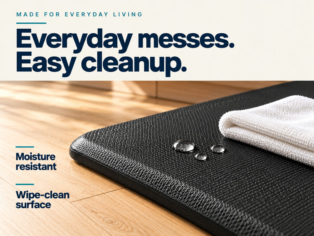 Wipe-clean textured surface of the black Sky Solutions mat